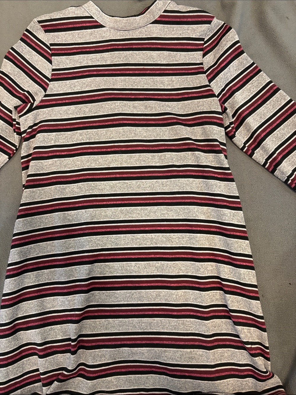 love, Fire Girls Striped Long Sleeve Dress in Gray, Black and Pink
